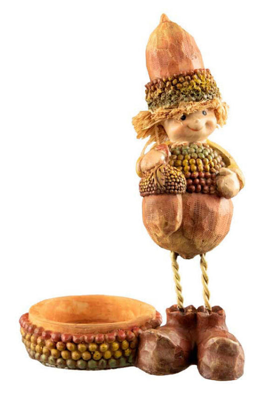 Figurine Lutin Gland – Elfe d'Automne avec Panier en Résine