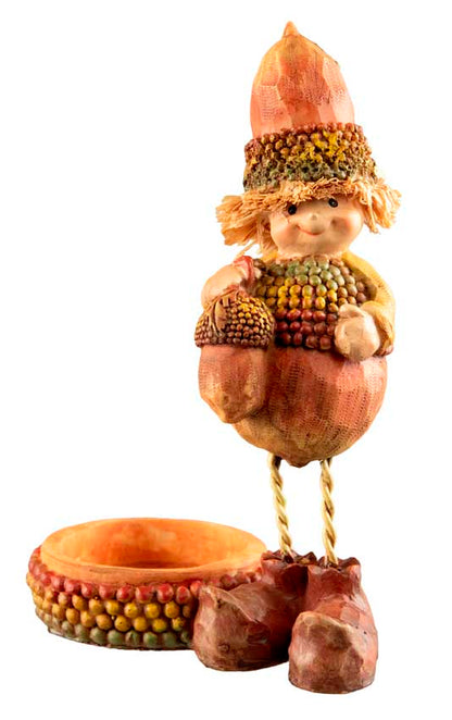Figurine Lutin Gland – Elfe d'Automne avec Panier en Résine