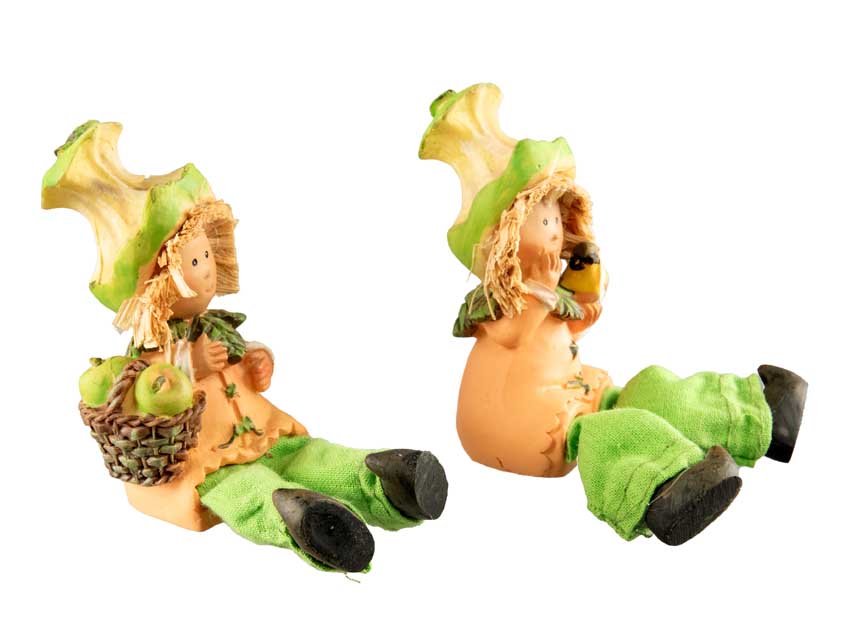Lot De 2 Figurines Lutins d'Automne – Elfes Pomme Avec Oiseau En Résine