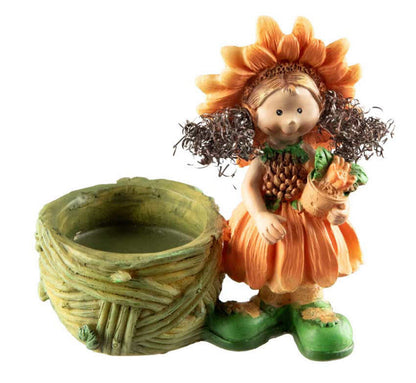 Figurine Lutin Fleur – Elfe d'Automne avec Panier en Résine