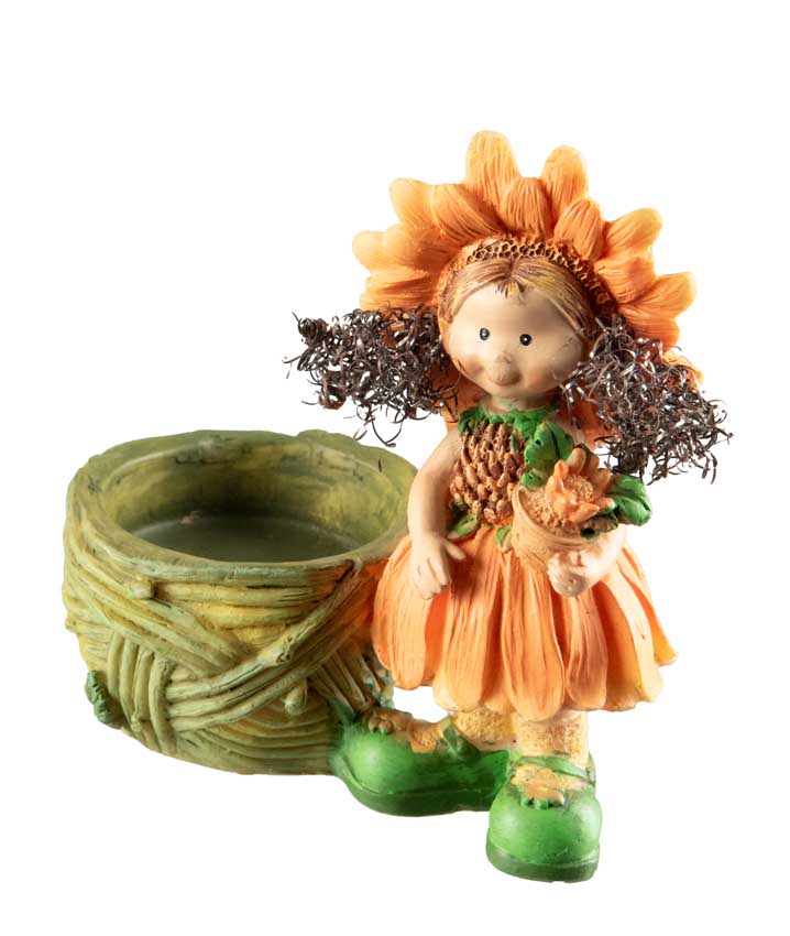 Figurine Lutin Fleur – Elfe d'Automne avec Panier en Résine