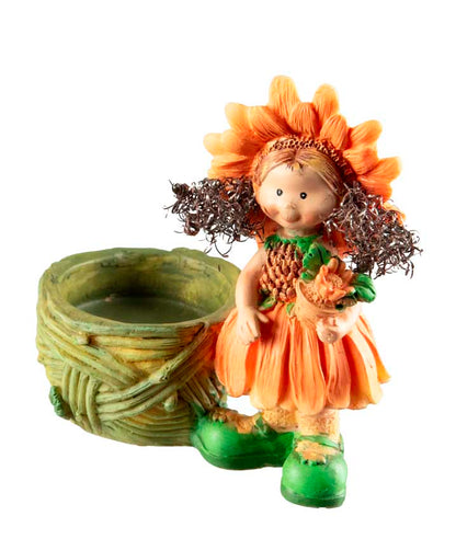 Figurine Lutin Fleur – Elfe d'Automne avec Panier en Résine