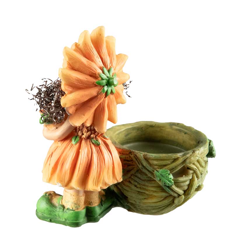 Figurine Lutin Fleur – Elfe d'Automne avec Panier en Résine