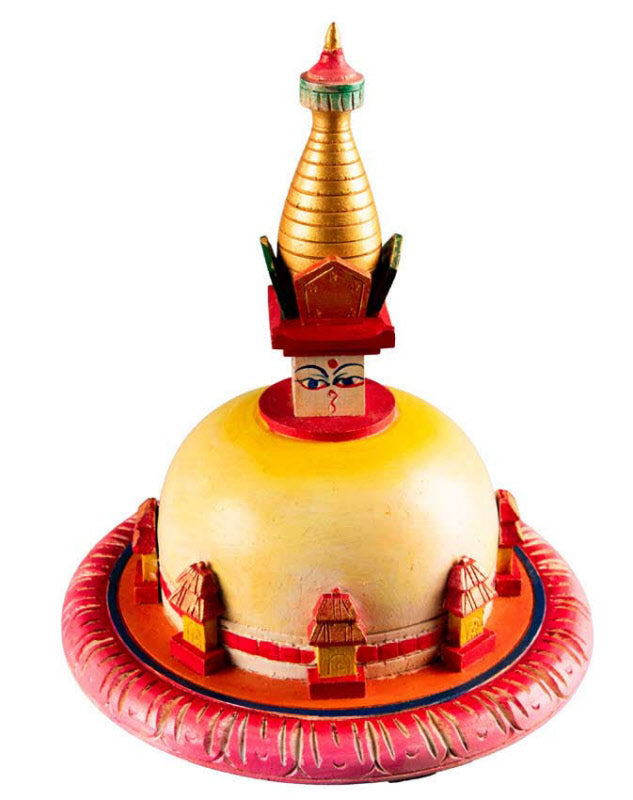 Stupa Swayambhunath Bouddhiste En Bois Peint – Artisanat Népalais