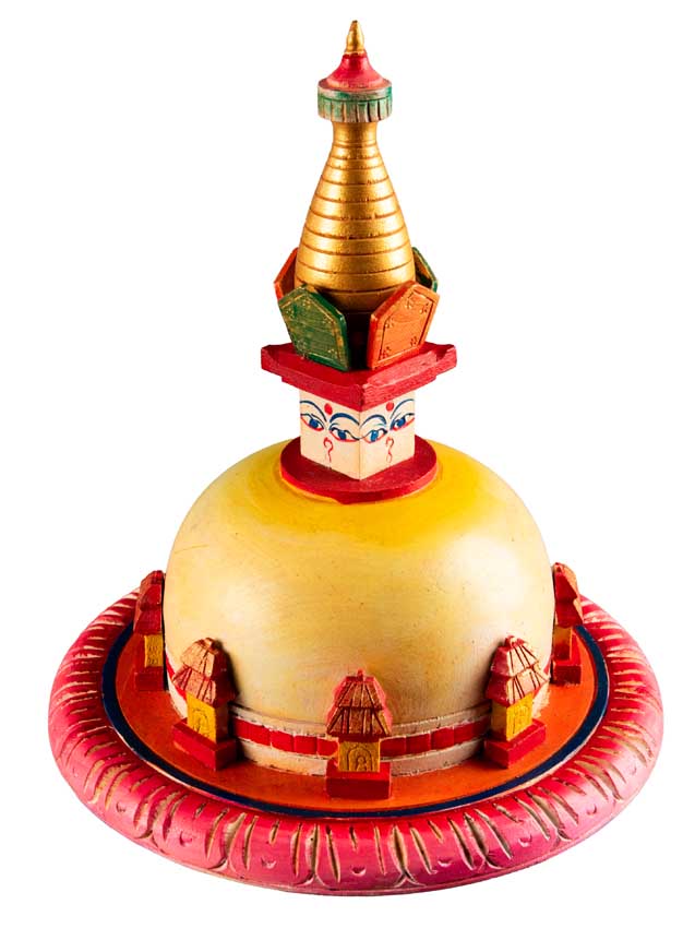 Stupa Swayambhunath Bouddhiste En Bois Peint – Artisanat Népalais