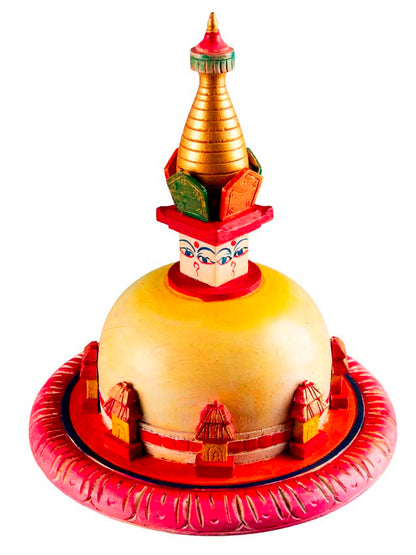 Stupa Swayambhunath Bouddhiste En Bois Peint – Artisanat Népalais