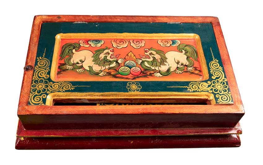 Table de méditation tibétaine pliable 40,5 cm – autel artisanal motif Lion des Neiges