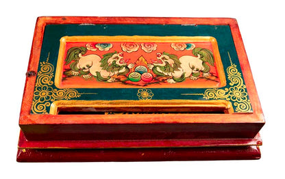 Table de méditation tibétaine pliable 40,5 cm – autel artisanal motif Lion des Neiges