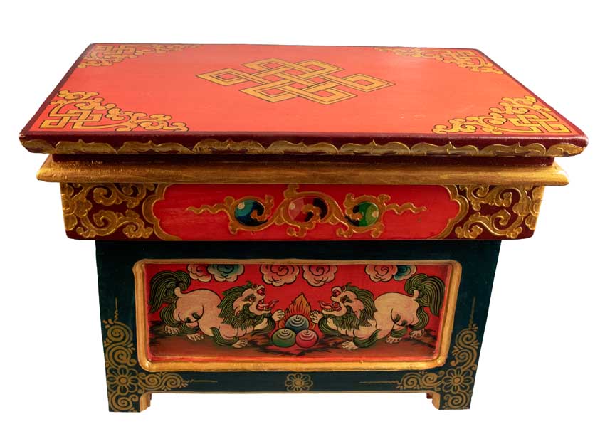 Table de méditation tibétaine pliable 40,5 cm – autel artisanal motif Lion des Neiges
