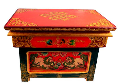 Table de méditation tibétaine pliable 40,5 cm – autel artisanal motif Lion des Neiges