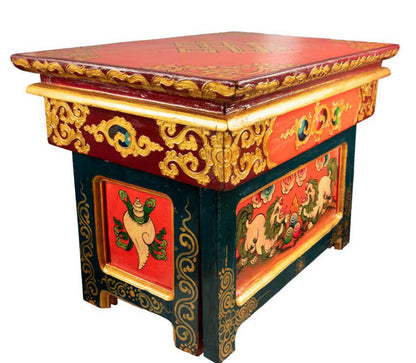 Table de méditation tibétaine pliable 40,5 cm – autel artisanal motif Lion des Neiges