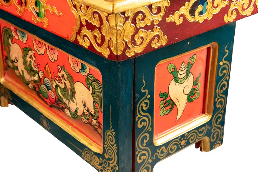 Table de méditation tibétaine pliable 40,5 cm – autel artisanal motif Lion des Neiges