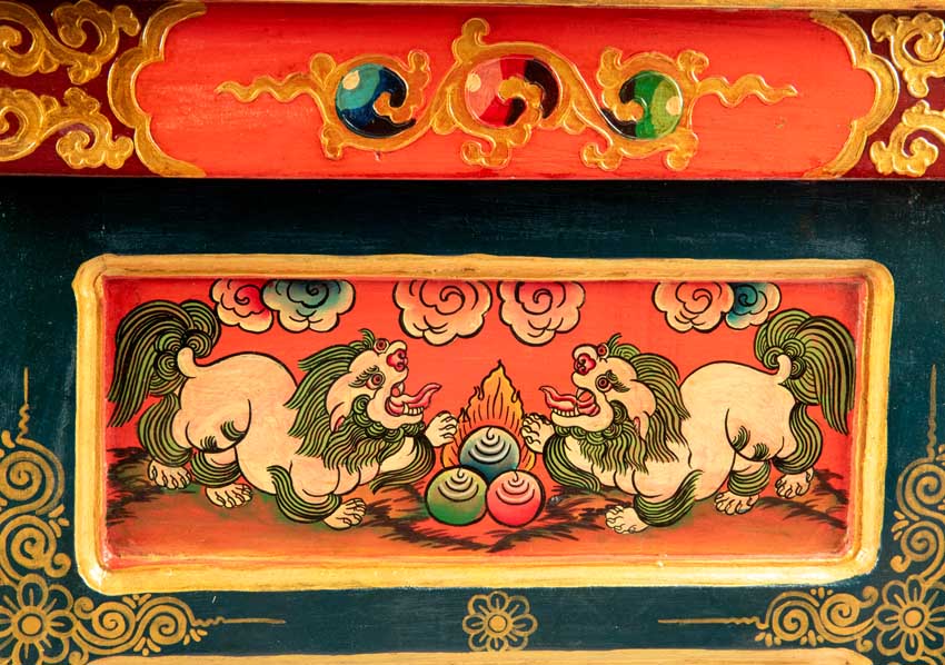 Table de méditation tibétaine pliable 40,5 cm – autel artisanal motif Lion des Neiges