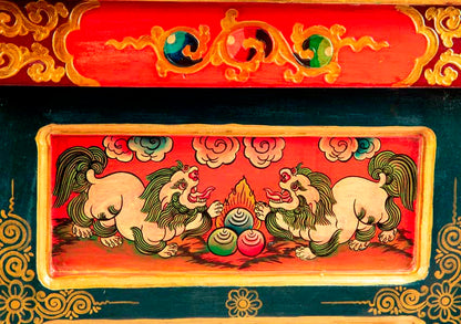 Table de méditation tibétaine pliable 40,5 cm – autel artisanal motif Lion des Neiges