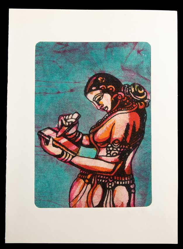 Carte Artisanale Batik Femme Indienne Au Bol Chantant – Décoration Murale En Coton