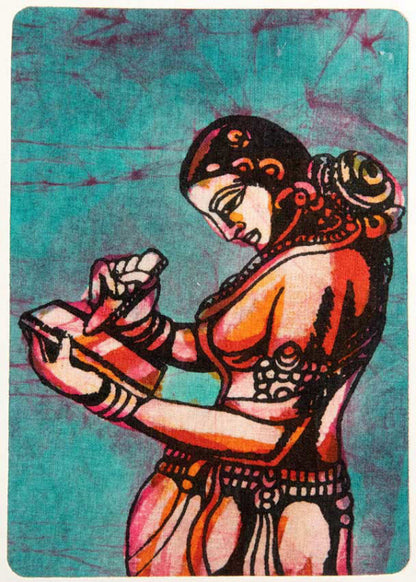 Carte Artisanale Batik Femme Indienne Au Bol Chantant – Décoration Murale En Coton