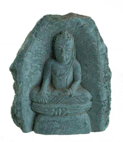 Statuette Bouddha en pierre – Sculpture spirituelle artisanale en saponite du Népal