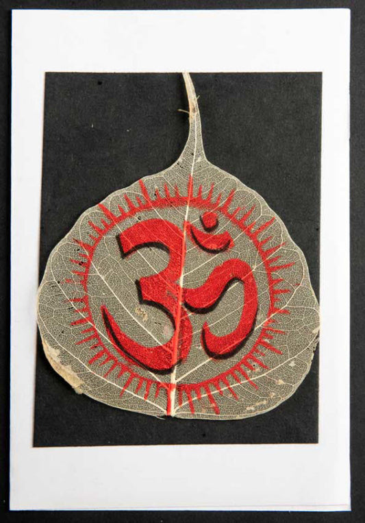 Carte Artisanale Om Hindou – Peinture Sur Feuille De Pipal