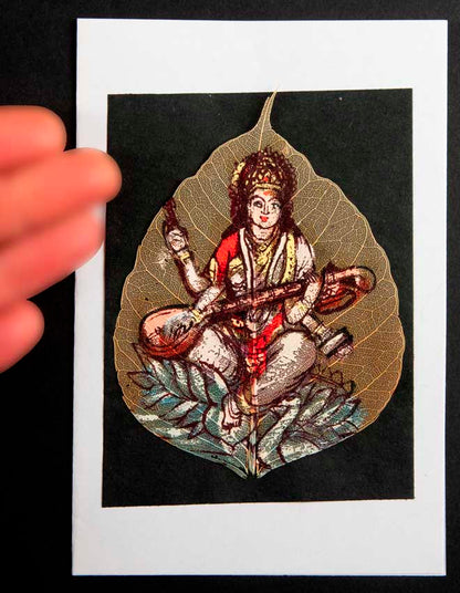 Carte Artisanale Peinture Sur Feuille De Pipal – Saraswati