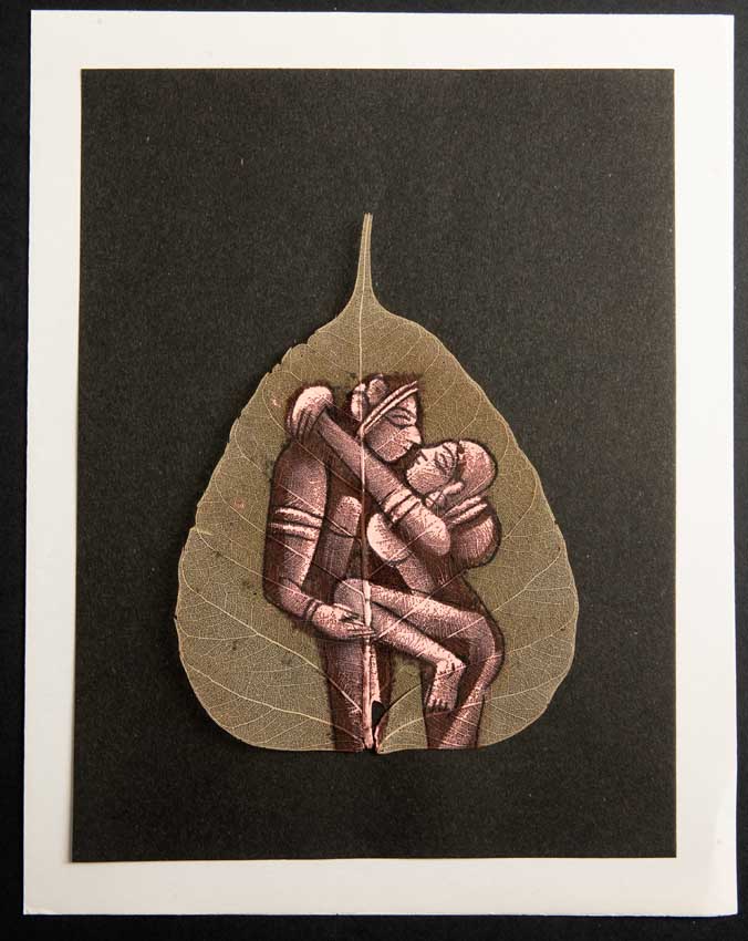 Carte Kamasutra Sur Feuille de Pipal – Peinture Artisanale Indienne