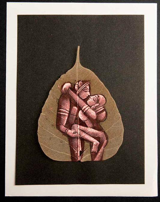 Carte Kamasutra Sur Feuille de Pipal – Peinture Artisanale Indienne