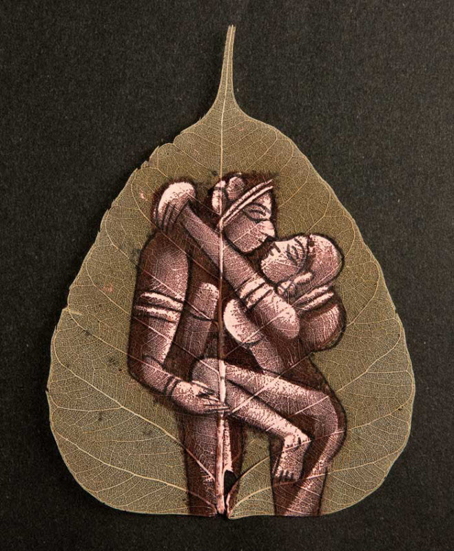 Carte Kamasutra Sur Feuille de Pipal – Peinture Artisanale Indienne