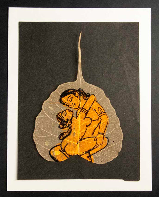 Carte Kamasutra Sur Feuille de Pipal – Peinture Artisanale Indienne