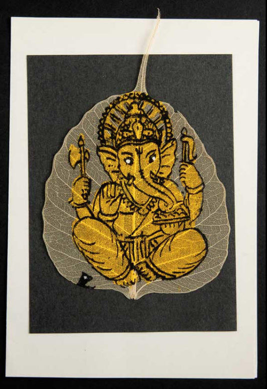 Carte Artisanale Ganesh – Peinture sur Feuille de Pipal