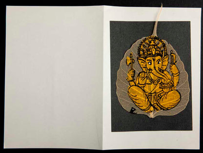 Carte Artisanale Ganesh – Peinture sur Feuille de Pipal