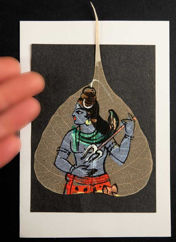 Carte Artisanale Shiva Et Trident – Peinture Sur Feuille De Pipal