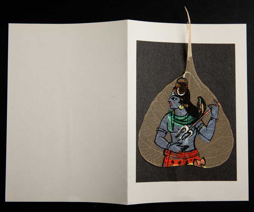 Carte Artisanale Shiva Et Trident – Peinture Sur Feuille De Pipal