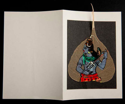 Carte Artisanale Shiva Et Trident – Peinture Sur Feuille De Pipal