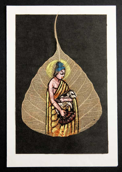 Carte Artisanale Bergère Indienne – Peinture Sur Feuille De Pipal