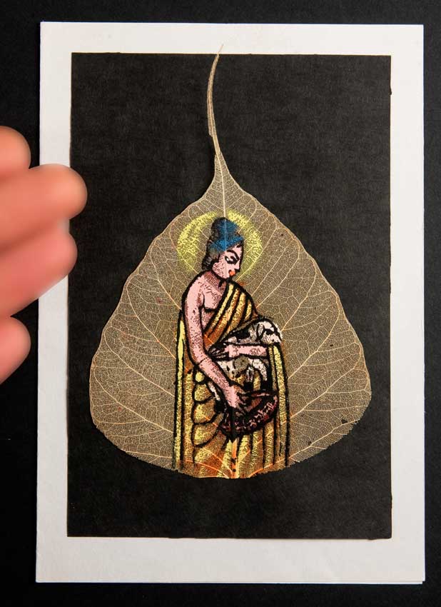 Carte Artisanale Bergère Indienne – Peinture Sur Feuille De Pipal