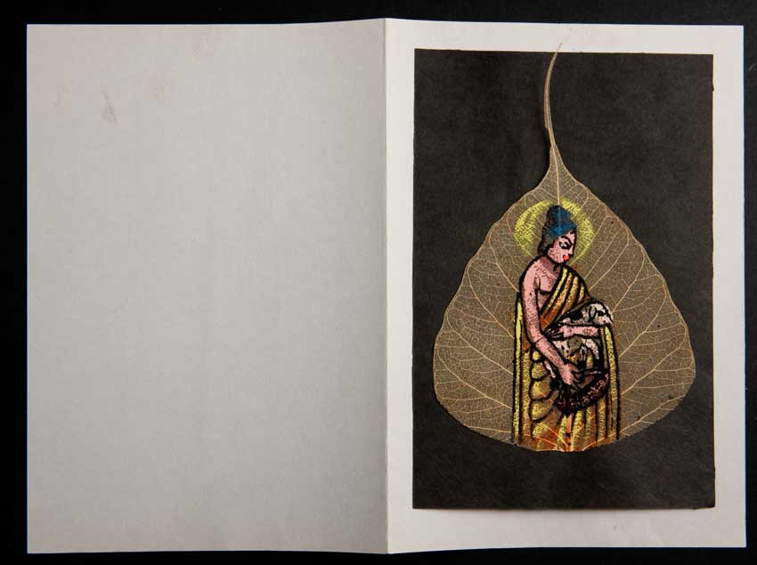 Carte Artisanale Bergère Indienne – Peinture Sur Feuille De Pipal