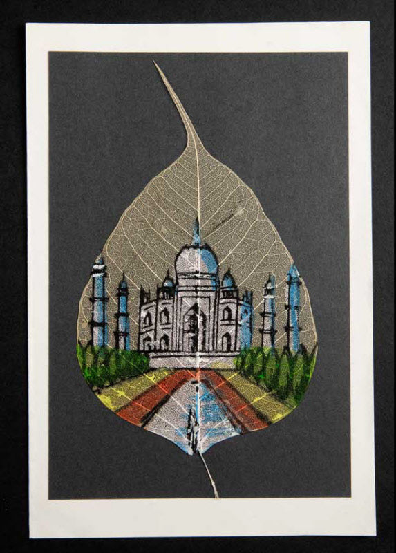 Carte Artisanale Taj Mahal – Peinture Sur Feuille De Pipal