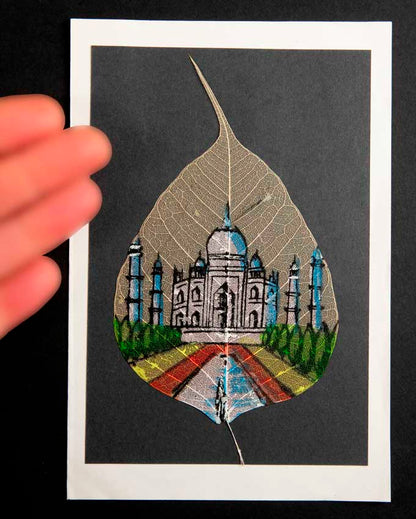 Carte Artisanale Taj Mahal – Peinture Sur Feuille De Pipal