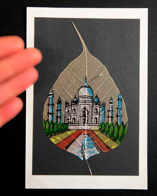 Carte Artisanale Taj Mahal – Peinture Sur Feuille De Pipal