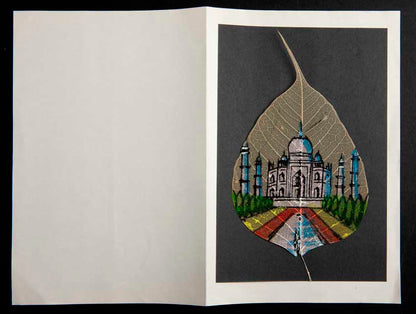 Carte Artisanale Taj Mahal – Peinture Sur Feuille De Pipal