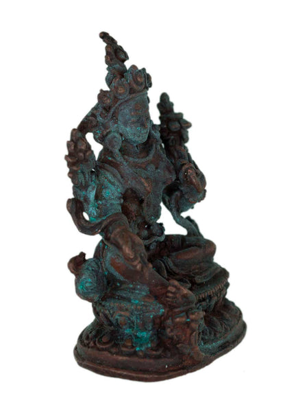 Ancienne Amulette Statuette Tara Verte Tibétaine en Alliage de Cuivre