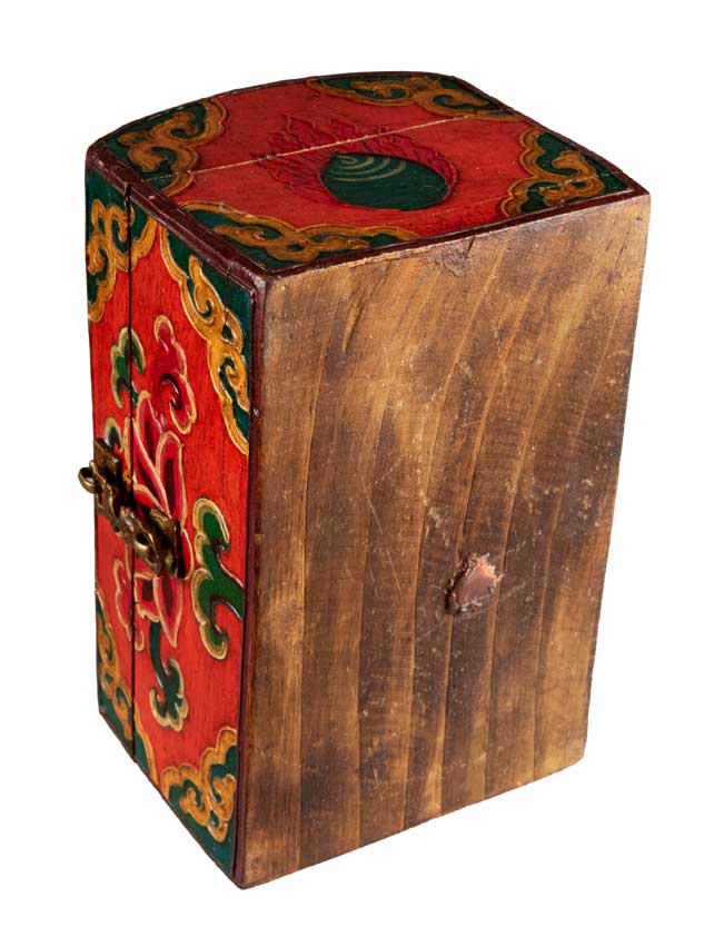 Boîte à bijoux en bois artisanale du Népal – coffret bouddhiste tibétain Chepu et fleur de lotus 15 cm