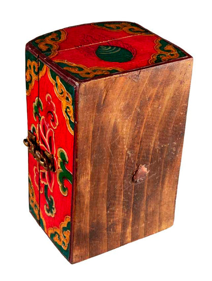 Boîte à bijoux en bois artisanale du Népal – coffret bouddhiste tibétain Chepu et fleur de lotus 15 cm