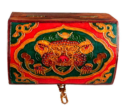 Boîte à bijoux en bois artisanale du Népal – coffret bouddhiste tibétain Chepu et fleur de lotus 15 cm