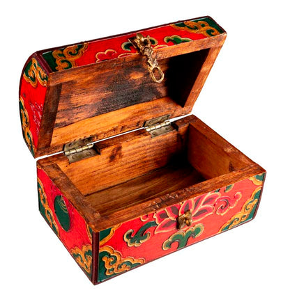 Boîte à bijoux en bois artisanale du Népal – coffret bouddhiste tibétain Chepu et fleur de lotus 15 cm