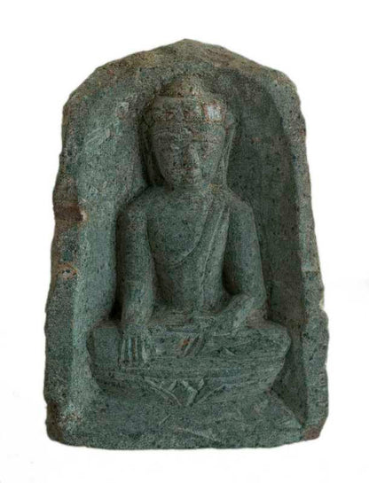 Statuette Bouddha tibétain en pierre – Sculpture artisanale népalaise en saponite