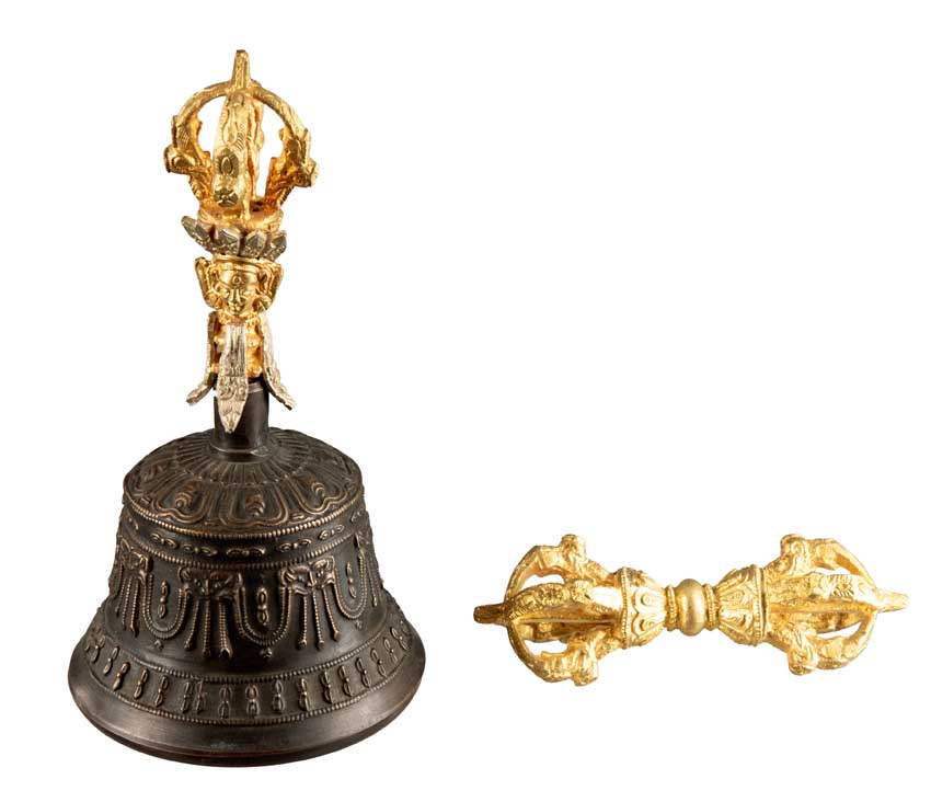 Cloche Bouddhiste Tibétaine avec Dorjé Vajra et Étui – Artisanat Népalais