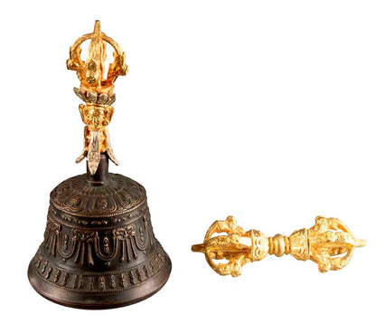 Cloche Bouddhiste Tibétaine avec Dorjé Vajra et Étui – Artisanat Népalais