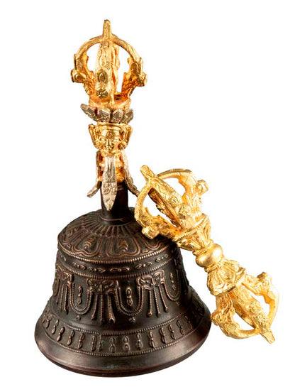 Cloche Bouddhiste Tibétaine avec Dorjé Vajra et Étui – Artisanat Népalais