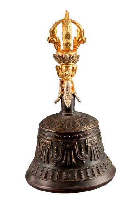 Cloche Bouddhiste Tibétaine avec Dorjé Vajra et Étui – Artisanat Népalais
