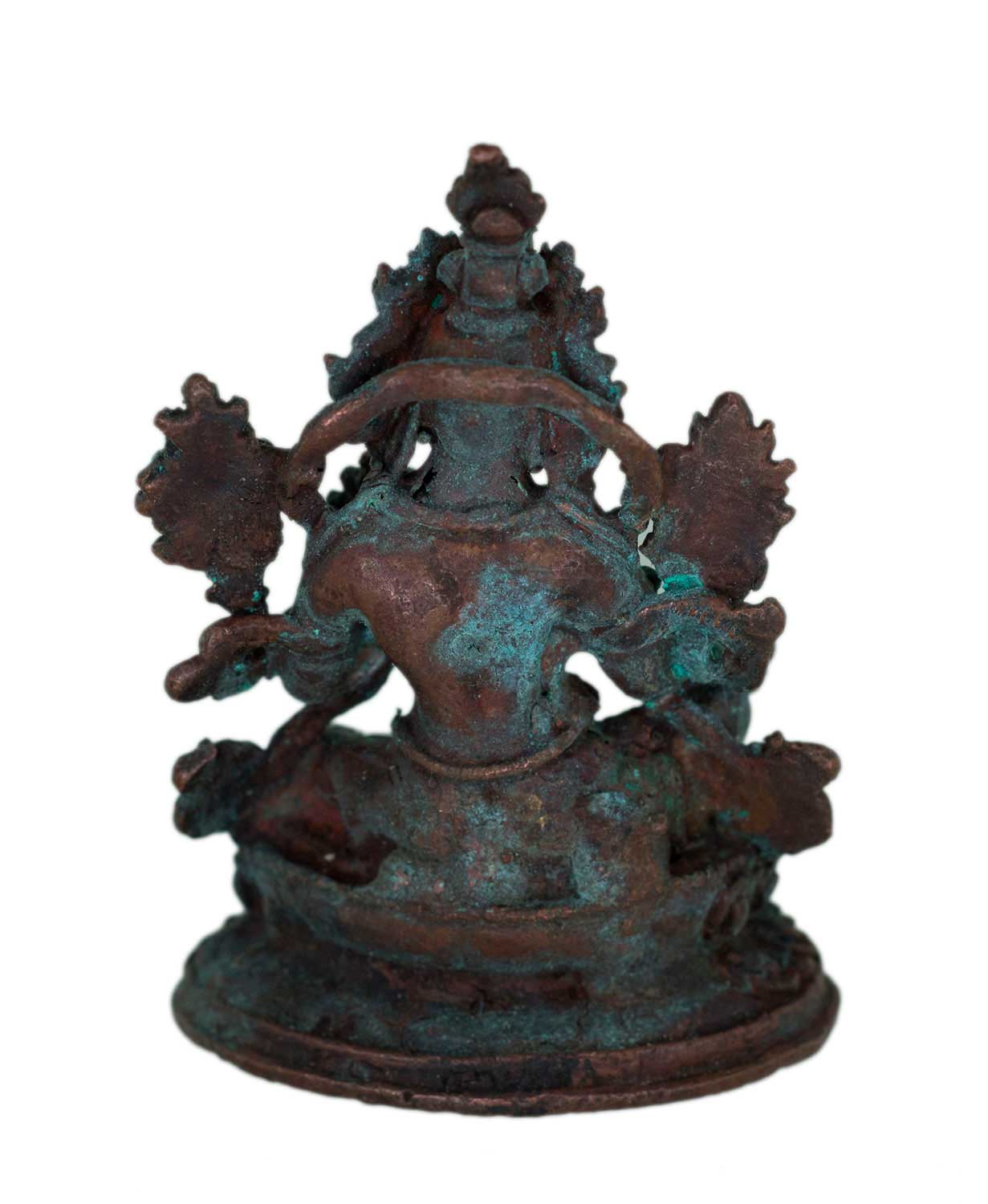 Ancienne Amulette Statuette Tara Verte Tibétaine en Alliage de Cuivre